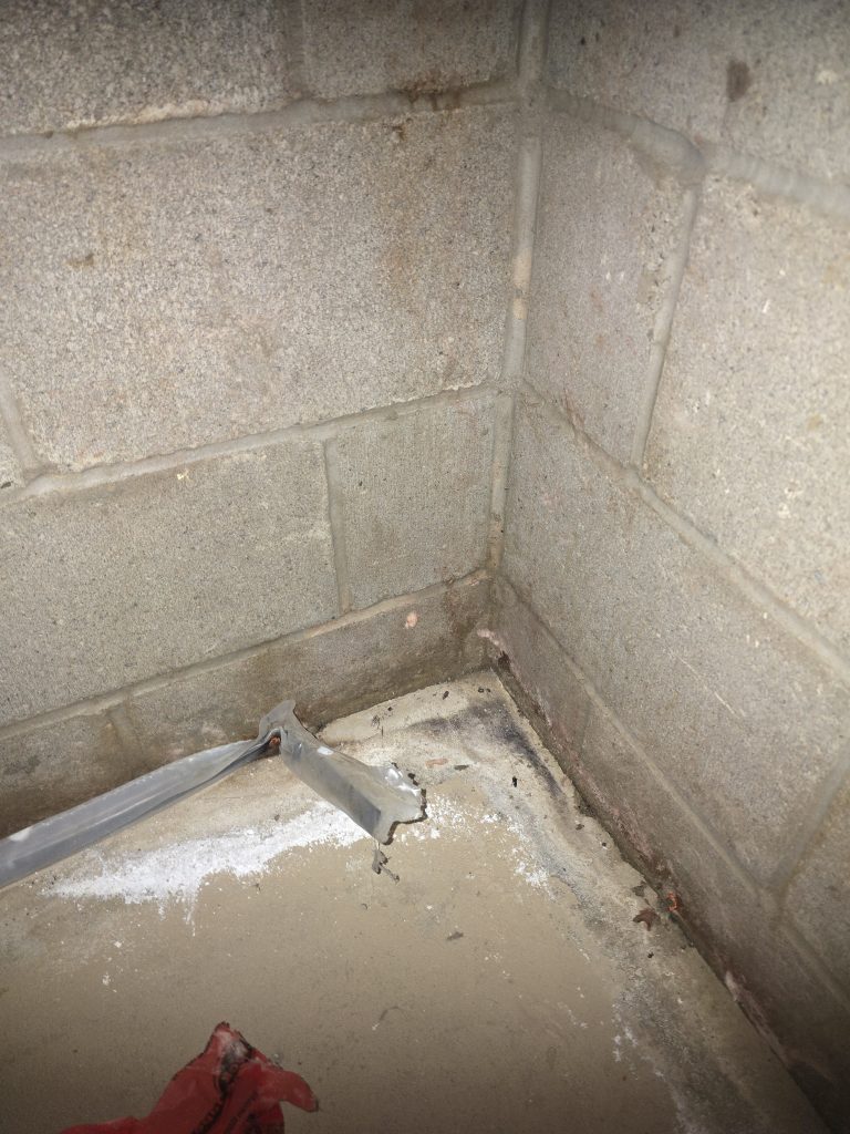 Corner of a basement with mold.